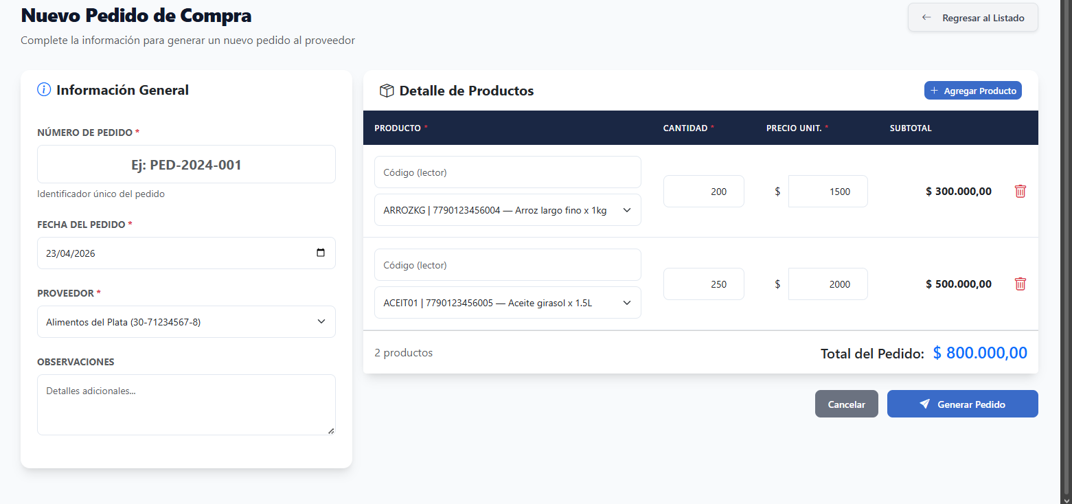 Pedidos a Proveedores